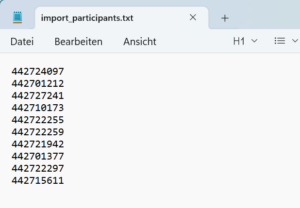 text file with matriculation numbers